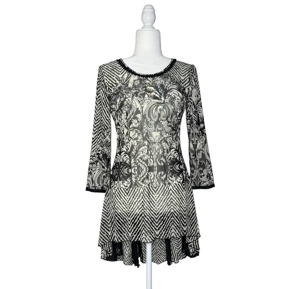 Mechant Y2K Vintage Tunic Top S/M Fairy Whimsigoth Sheer Asymmetrical Lace Shirt